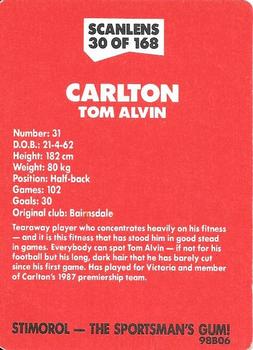 1989 Scanlens VFL #30 Tom Alvin Back